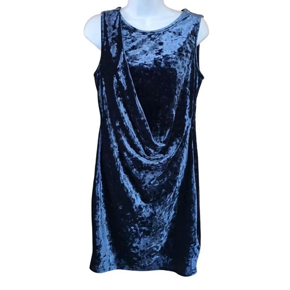 Dark Blue Velvet Draped Sleeveless Dress party fairycore whimsygoth glam chic